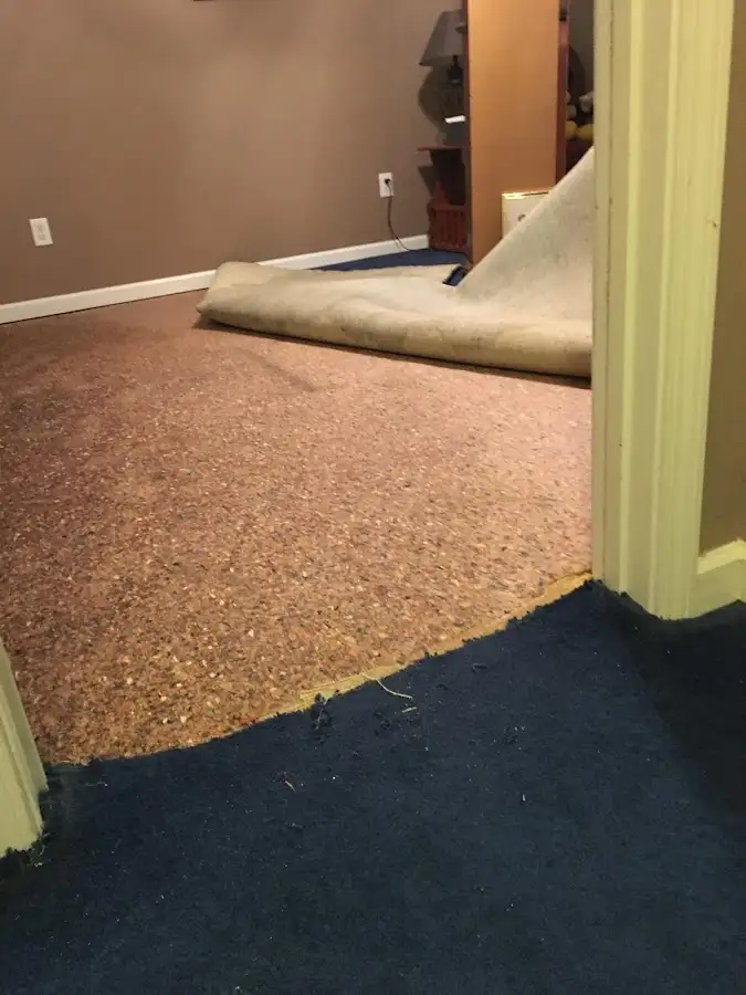 Carpet pad removal revealing water damage during Drying & Dehumidification in Lake Charles